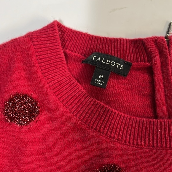 Talbots Tinsel-Dot Bateau Neck Sweater Red Size Medium Lambswool Blend Holiday - Picture 6 of 13